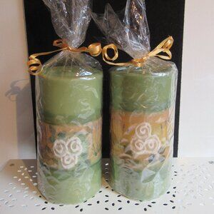 Stylized flowers, 6" Pillar Candle, Hand Painted, Nature, Codes V, X